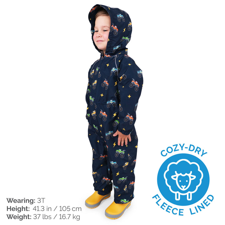 Cozy Dry Fleece Lined Play Suit | Big Trucks