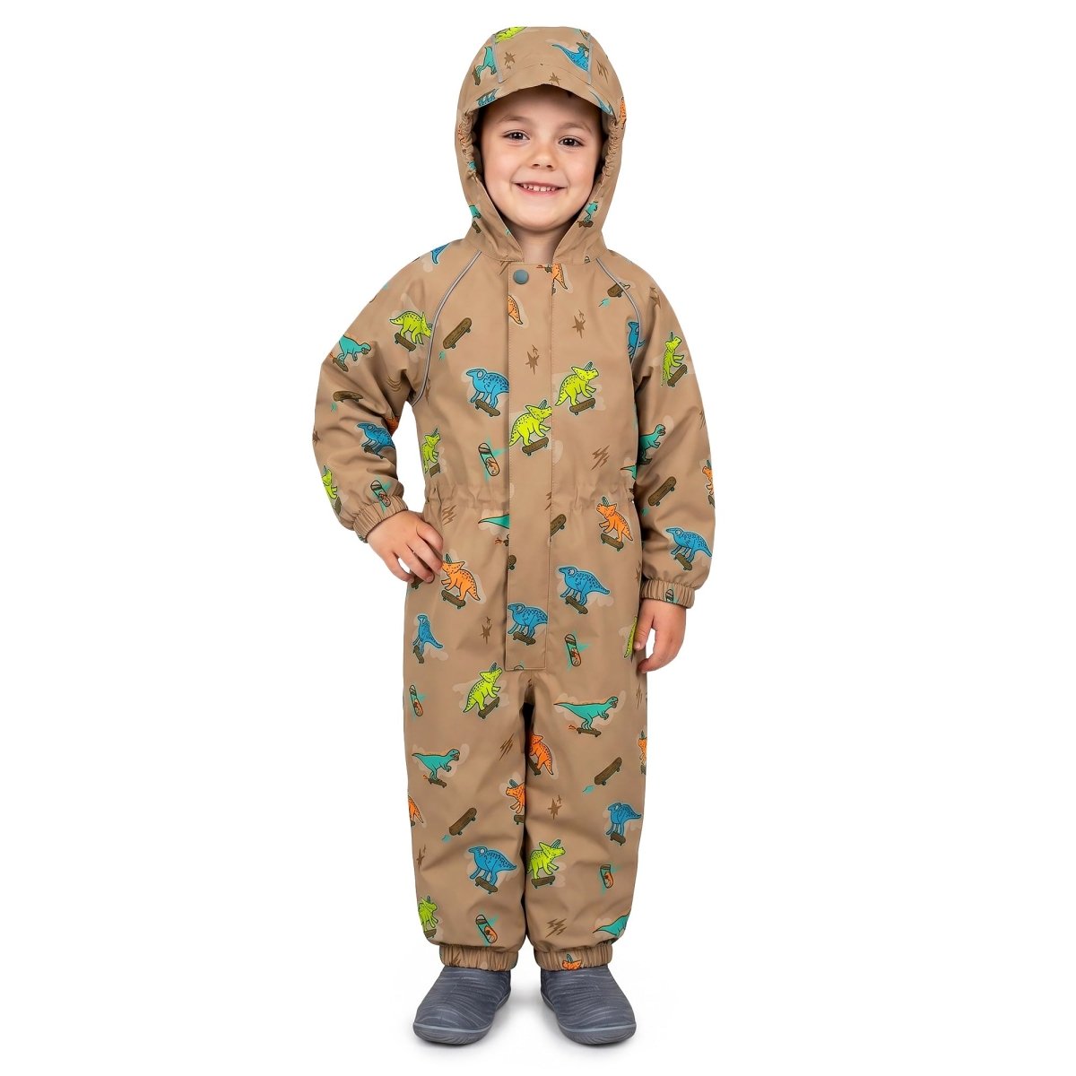 Jan & Jul Cozy-Dry Rain Play Suit (fleece lined) – Skater Dinos - Nest and Sprout-Jan & Jul