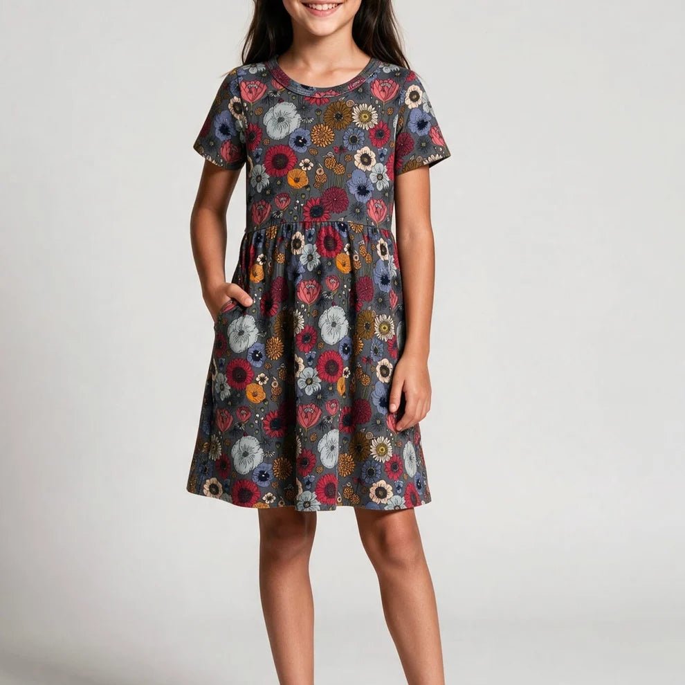 Little & Lively Youth Bamboo Daphne Dress – Autumn Floral - Nest and Sprout-Little & Lively
