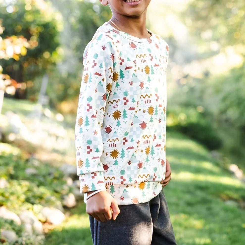 Little &amp; Lively Youth Bamboo All-Over Print Pullover – Icon Landscape - Nest and Sprout-Little &amp; Lively