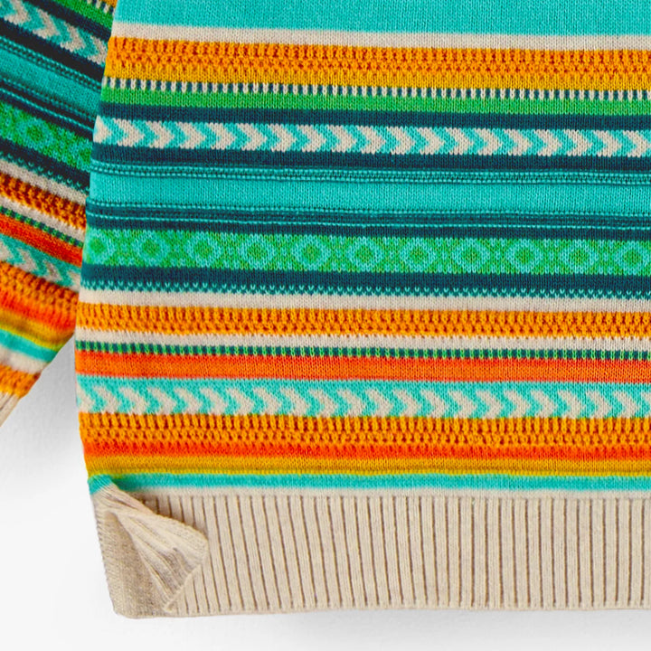 Souris Mini Beige Knit Sweater with Colourful Stripes