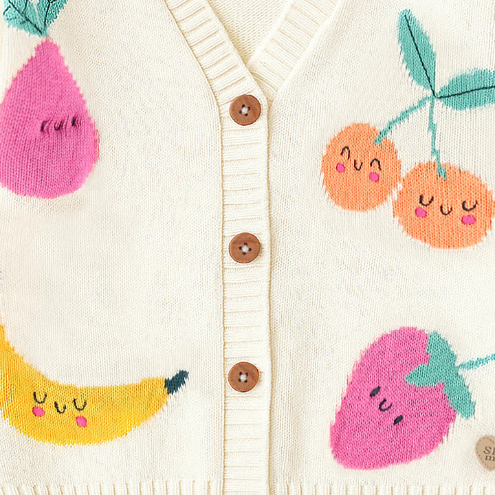 Souris Mini Cream Knit Cardigan with Fruit Print