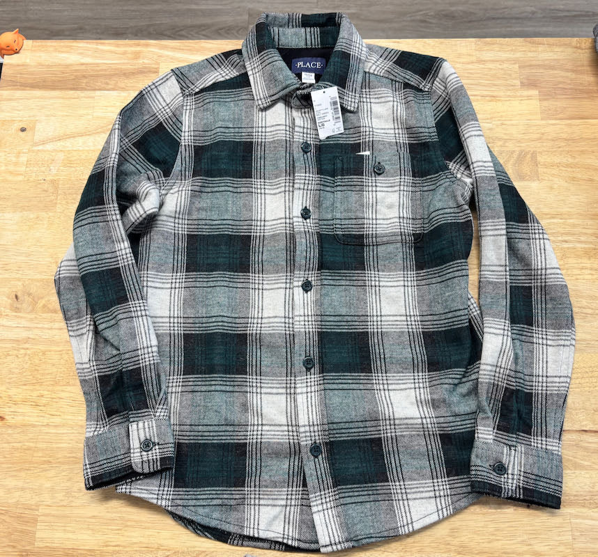 The Children’s Place Green Cream Plaid Button Shirt New With Tags | Size L NWT