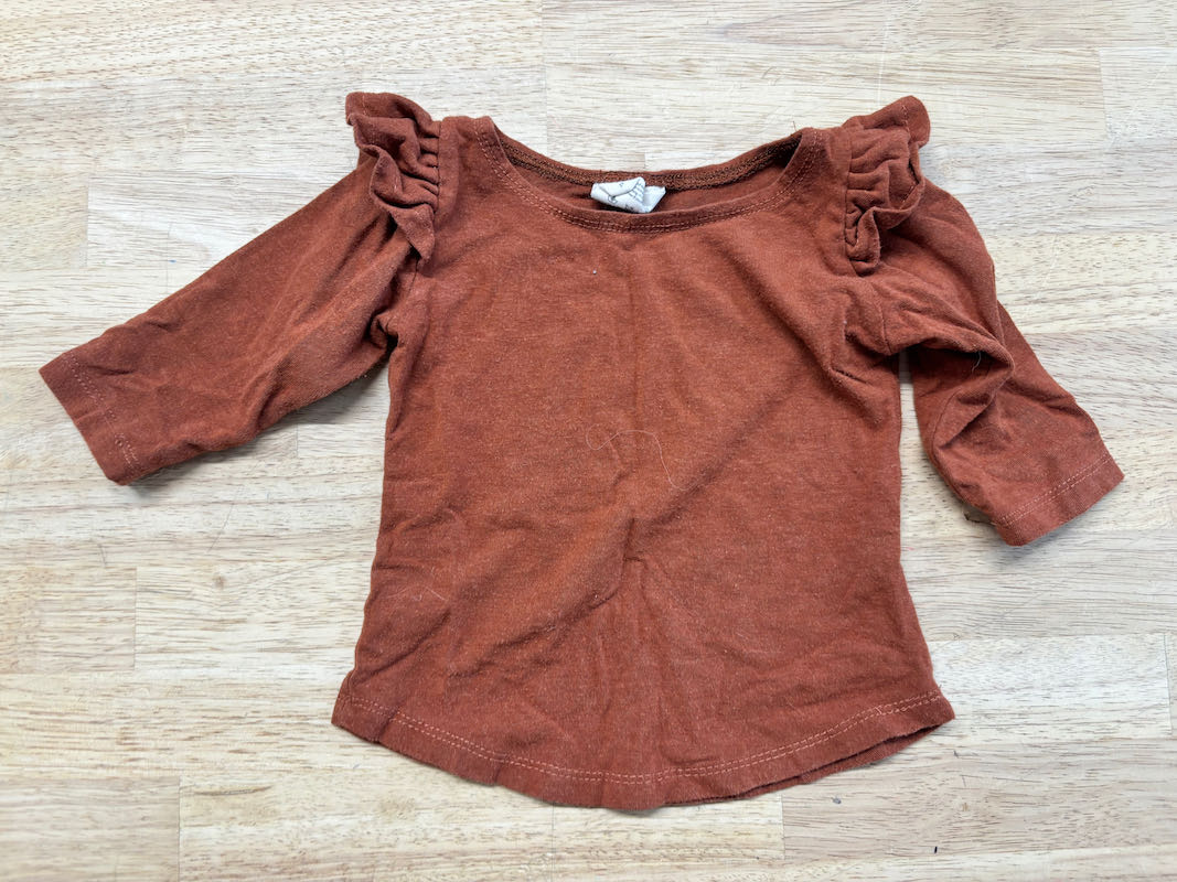 Nest & Nurture Burnt Orange Ruffle Long Sleeve Shirt | Size 12–24M