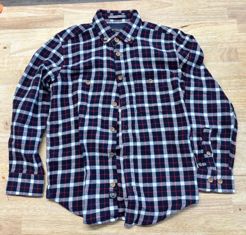 Report Collection Navy Red Flannel Button Shirt | Size 8 - Nest and Sprout - Consignment