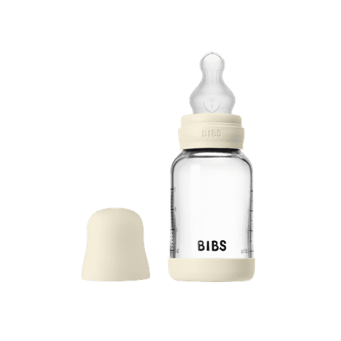 BIBS 120ml Glass Bottle with Silicone Bumper Latex Nipple | Ivory - Nest and Sprout - BIBS