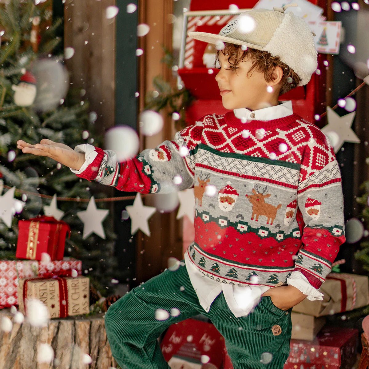 Children's Red Knit Christmas Sweater - Nest and Sprout - Souris Mini