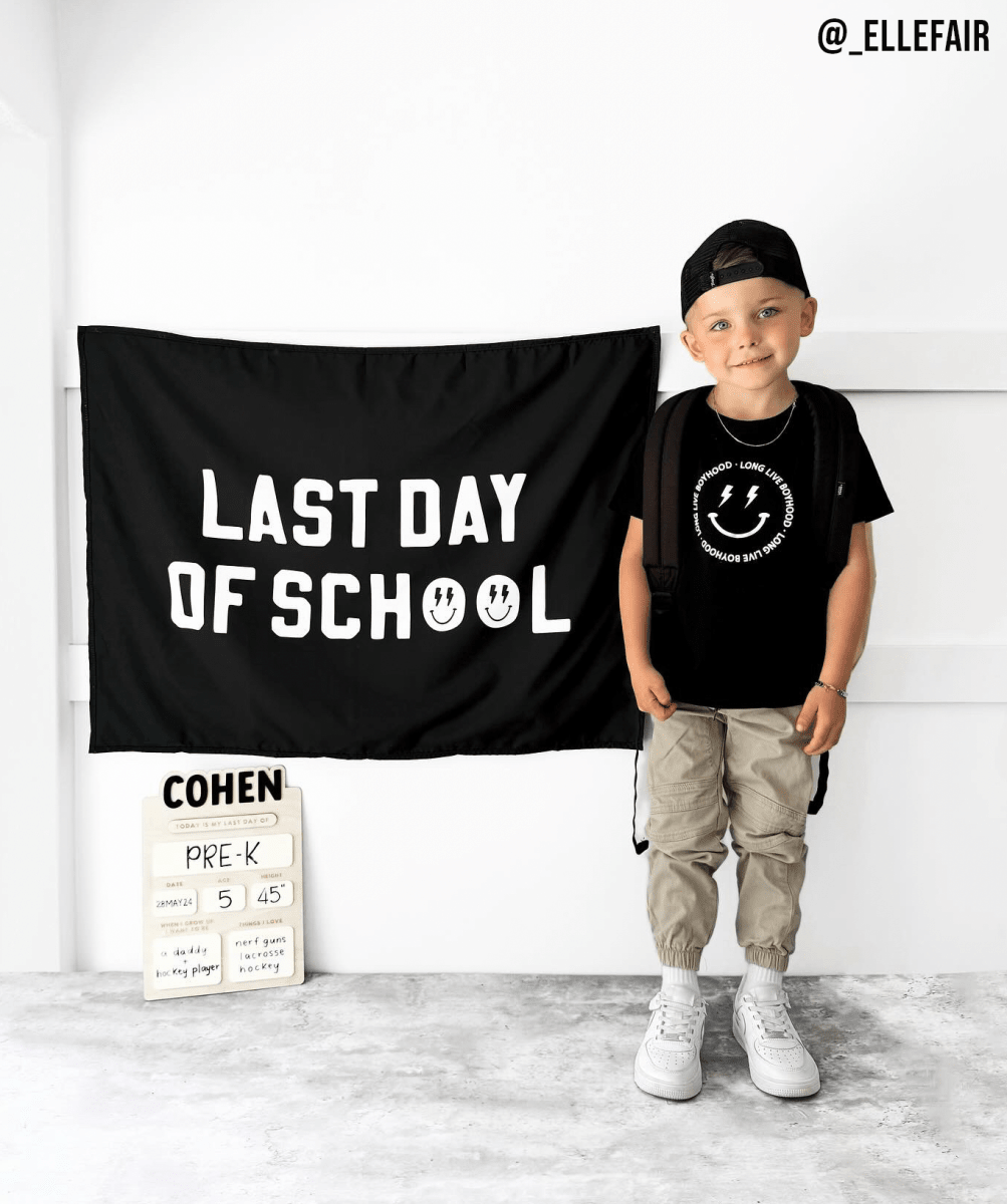 First / Last Day of School (Black) Reversible Banner Kids - Nest and Sprout - Cherrypick