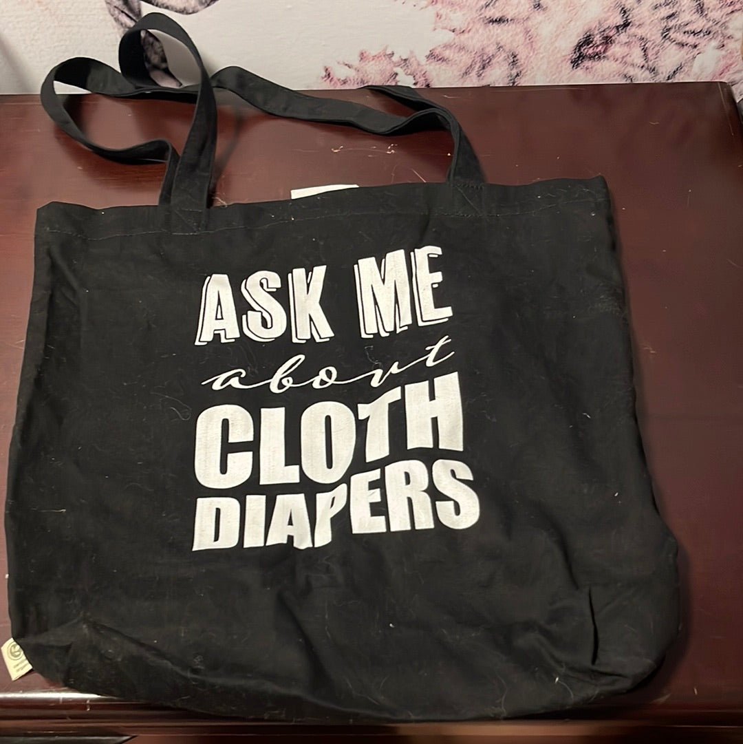 Black Ask Me About Cloth Diaper Tote Bag - Nest and Sprout - Cloth Diaper Podcast