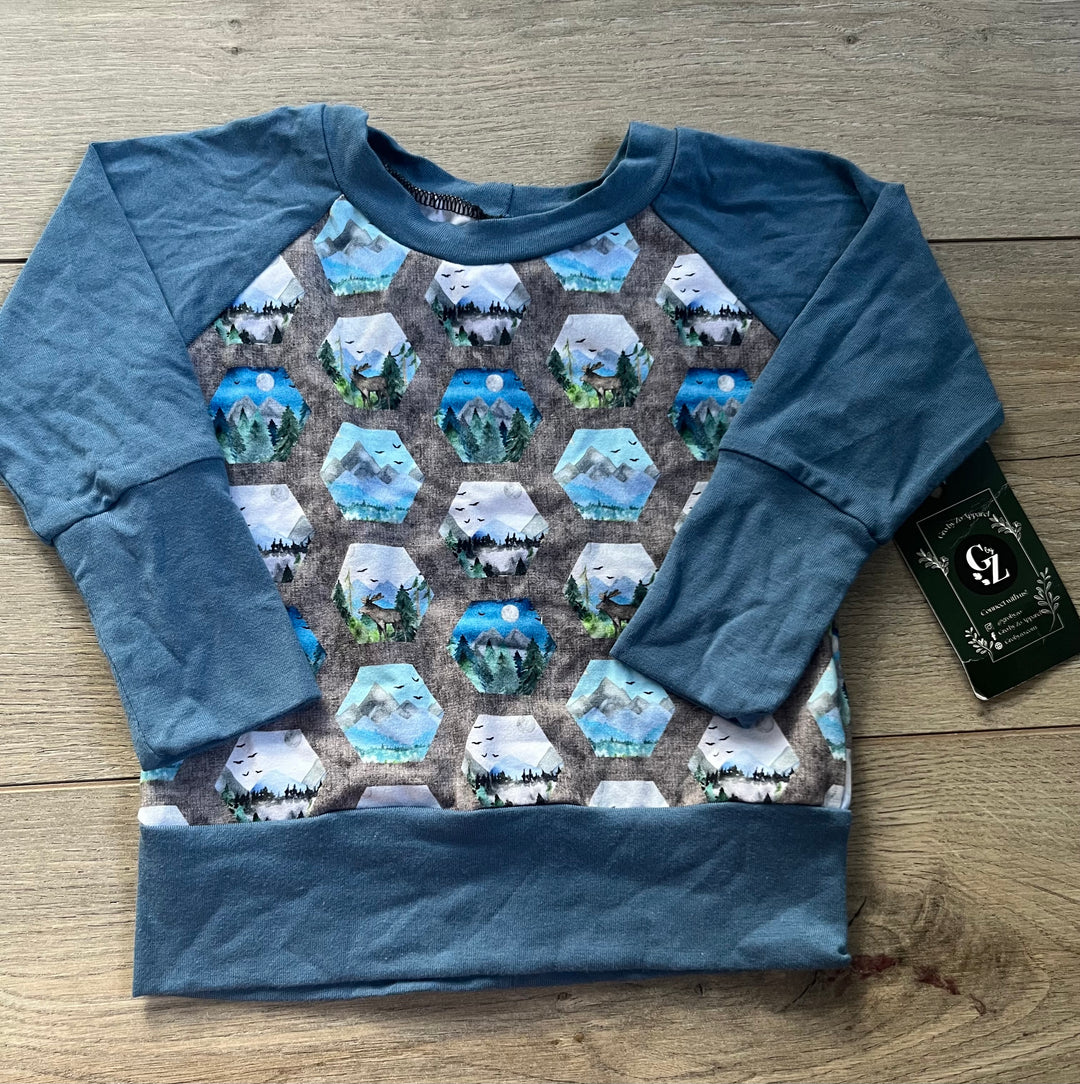 Gro by Zo Long Sleeve Shirt – 3-12 Months | Blue | Mountain Hexagon Print
