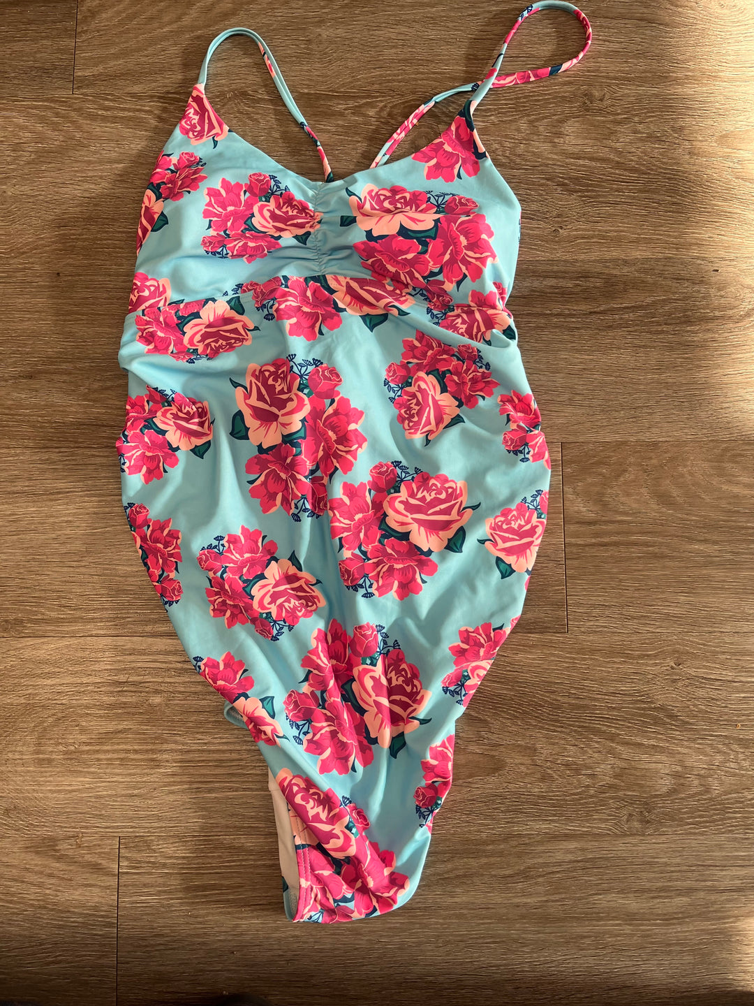 Pink Blush Maternity Swimsuit – XL | Blue | Rose Print