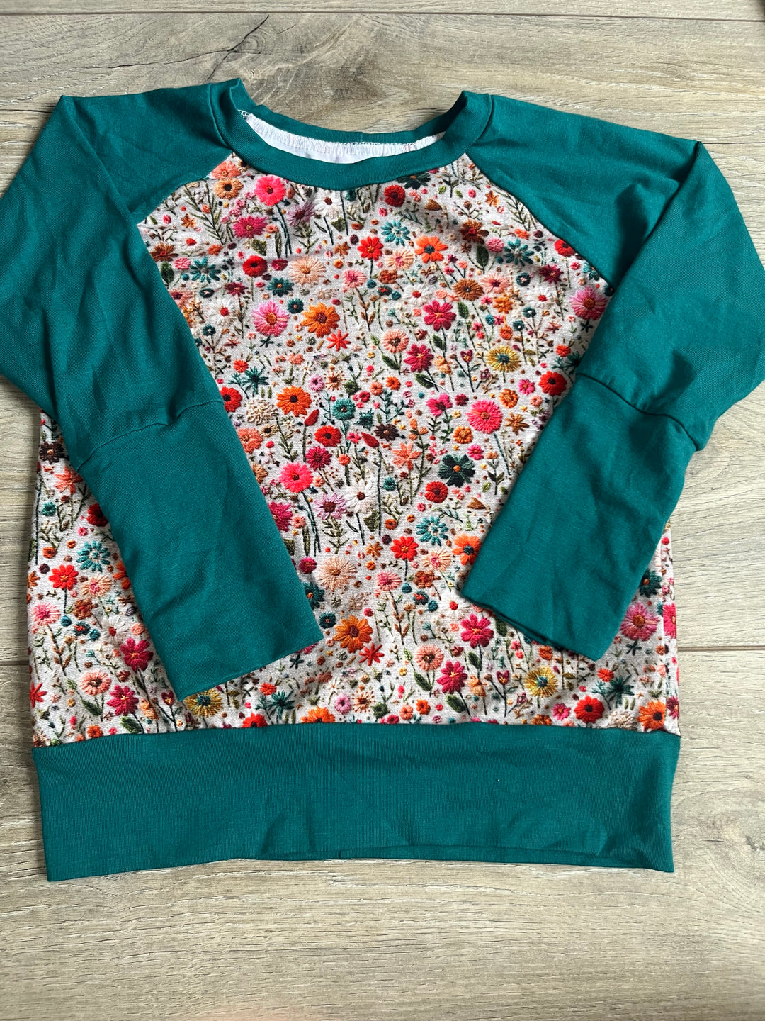 Gro by Zo Grow With Me Shirt – 3-6 Years | Embroidered Flower Print | Turquoise Trim