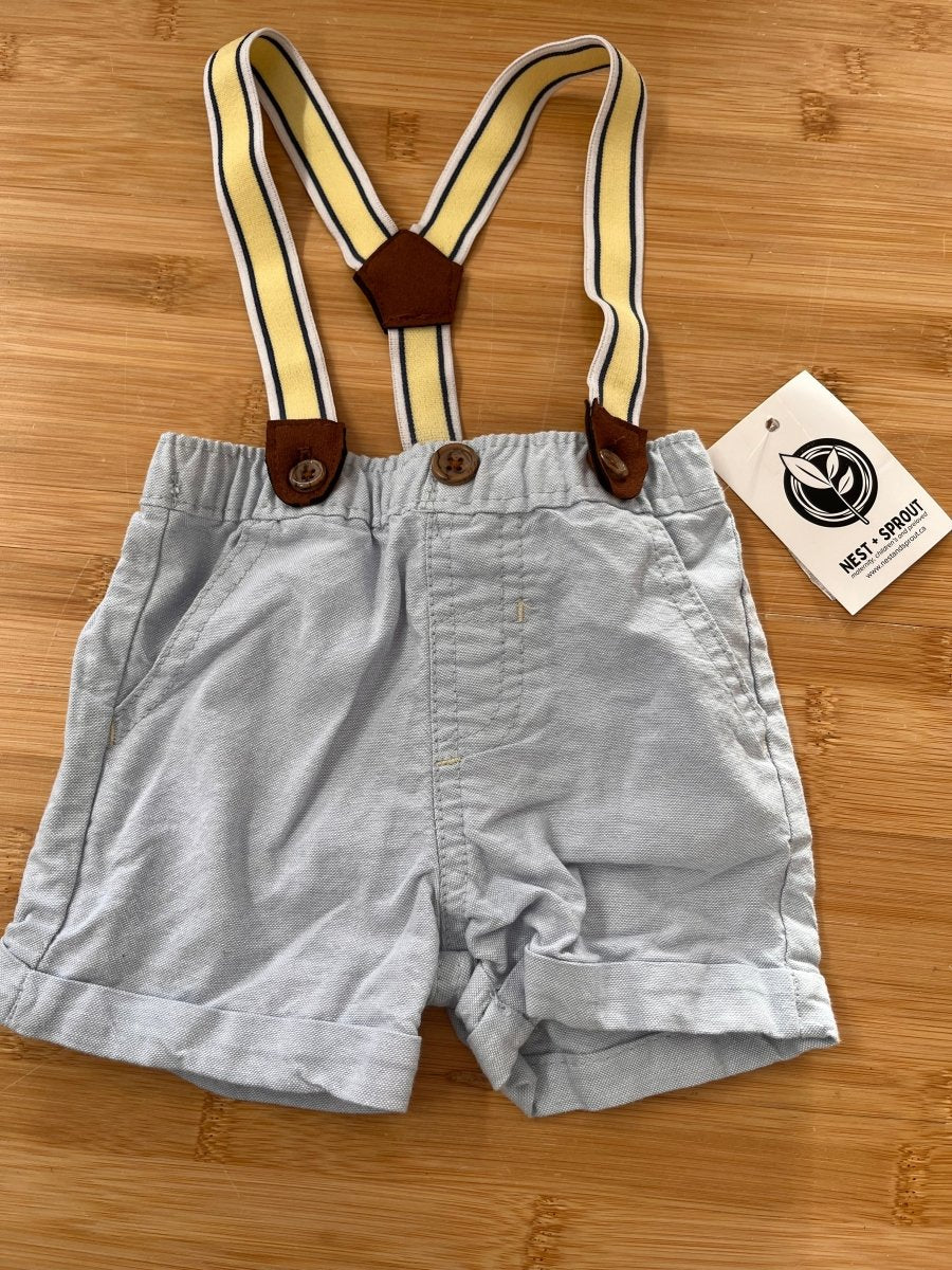 Shorts with Suspenders – 3/6 Months | Light Blue - Nest and Sprout-Consignment