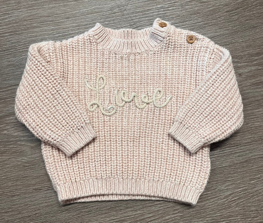 George Knit Sweater – 0-3 Months | Blush | Love Embroidery - Nest and Sprout-Consignment