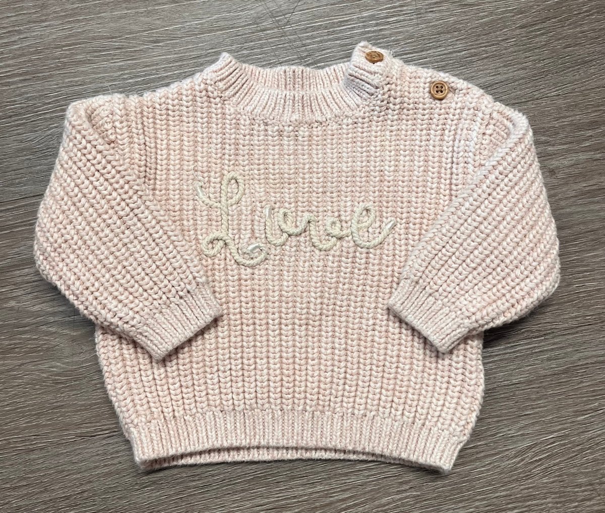 George Knit Sweater – 0-3 Months | Blush | Love Embroidery - Nest and Sprout-Consignment