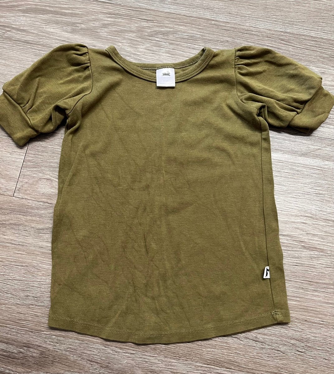 Little & Lively Puffer Sleeve Shirt – 1-2 Years | Olive Green - Nest and Sprout-Consignment
