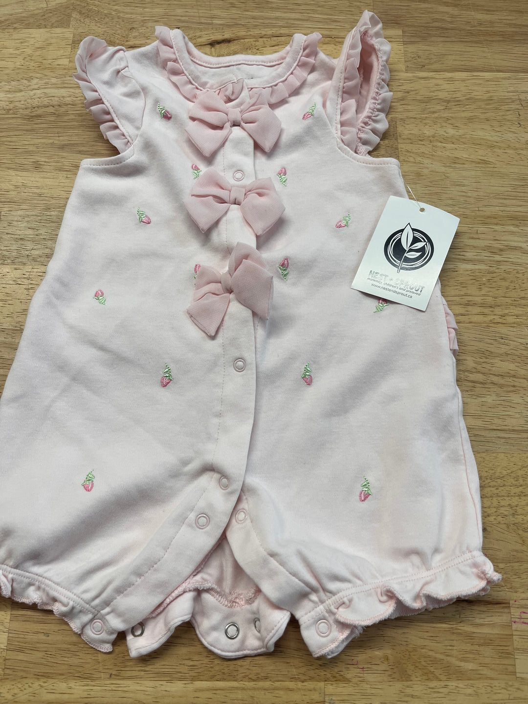 Little &amp; Em Bubble Romper – 12 Months | Pink | Bow