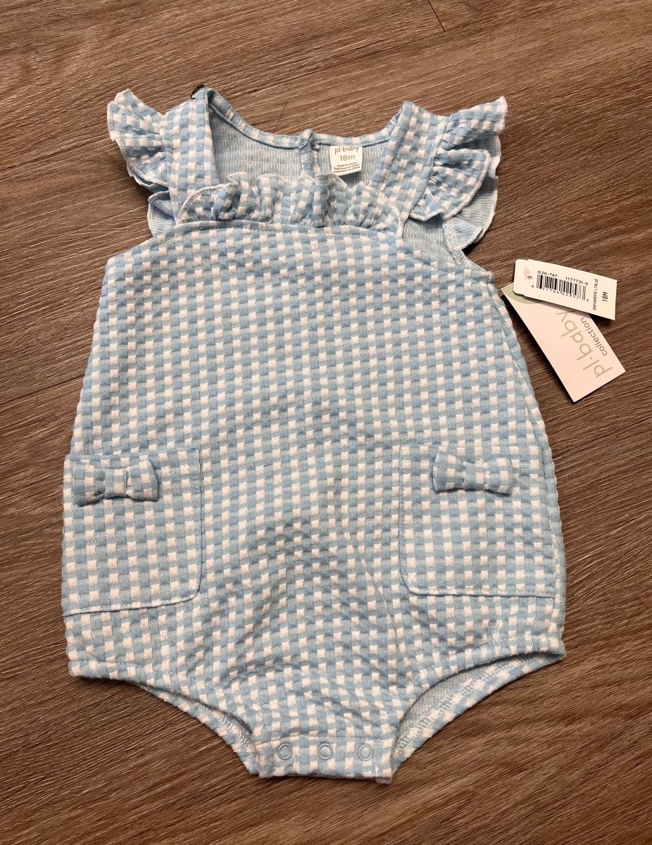 PL Baby Gingham Romper – 18 Months | Blue | Shoulder Ruffles | NWT