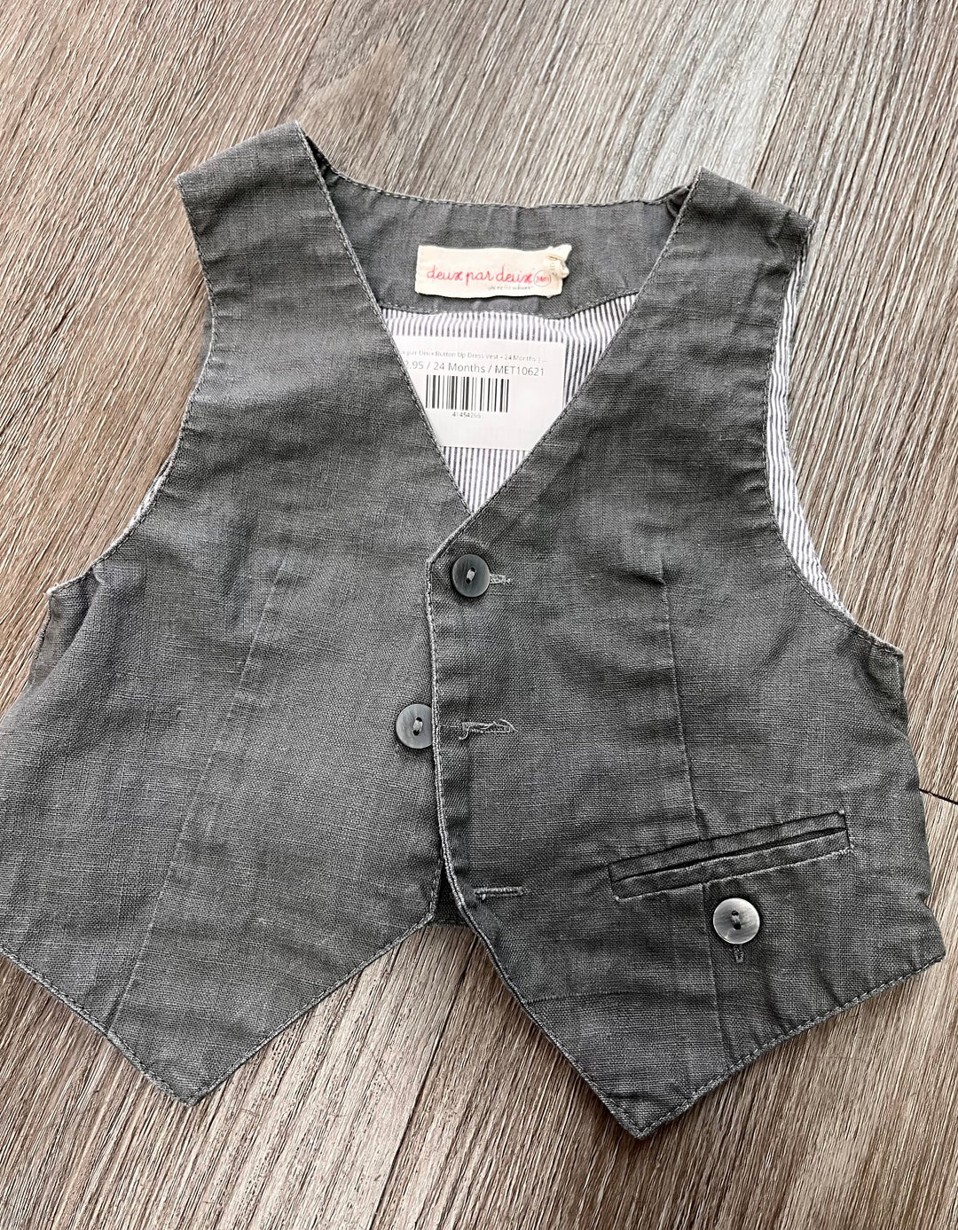Deux par Deux Button Up Dress Vest – 24 Months | Grey