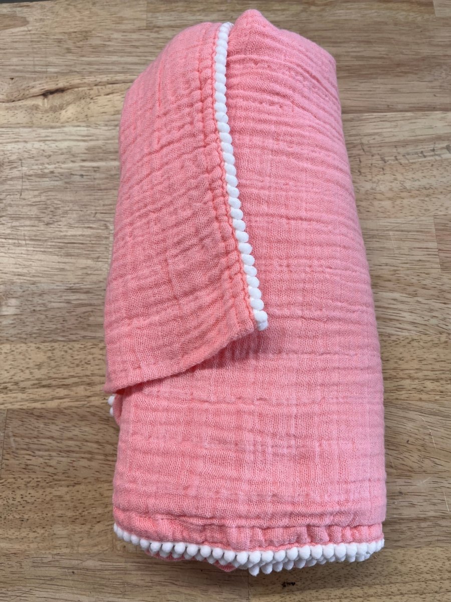 Peaks and Valleys Baby Muslin – O/S | Pink | White Pompom Trim - Nest and Sprout-Consignment
