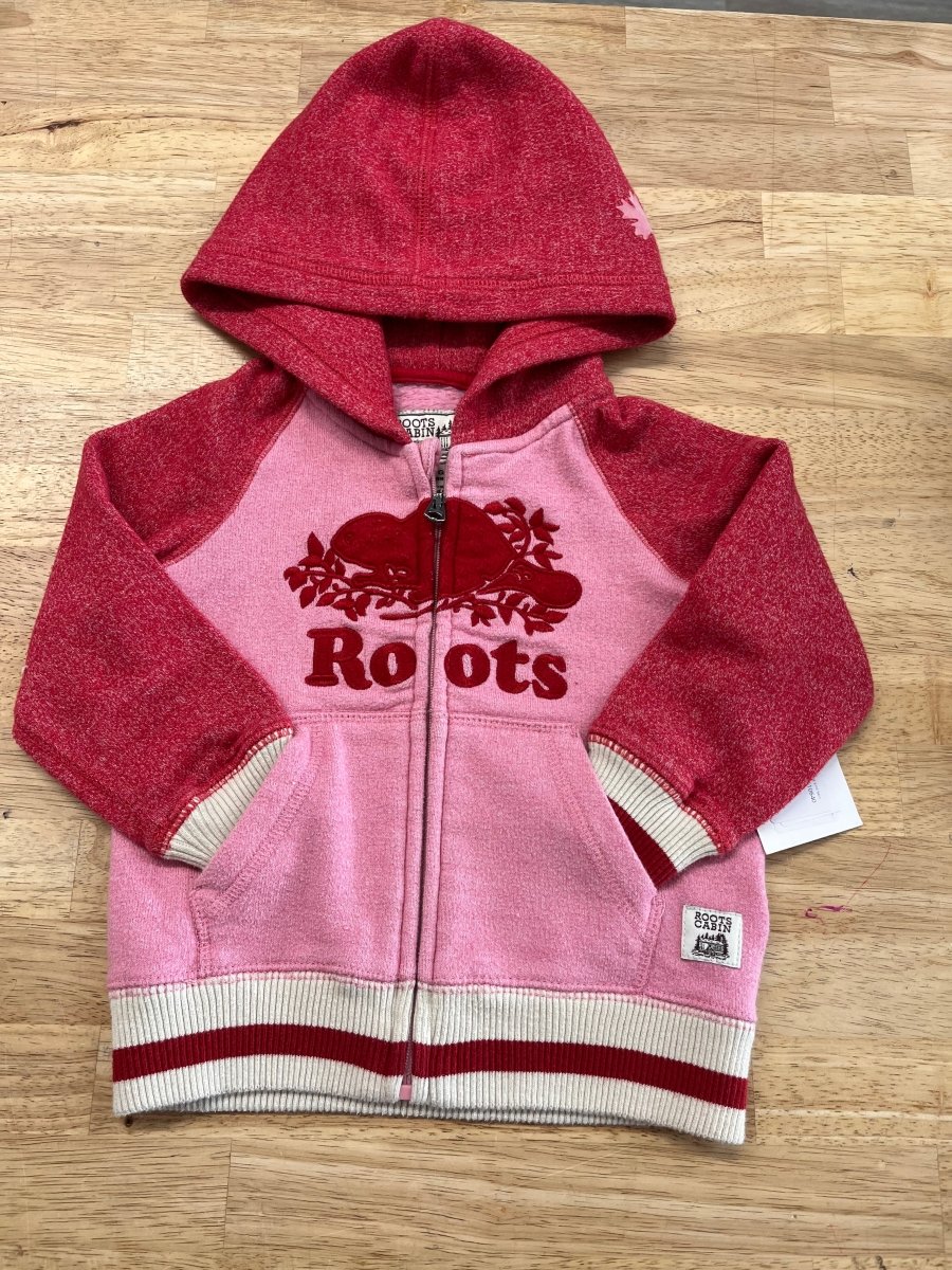 Roots Cabin Hoodie – 12-18 Months | Pink and Red - Nest and Sprout-Consignment