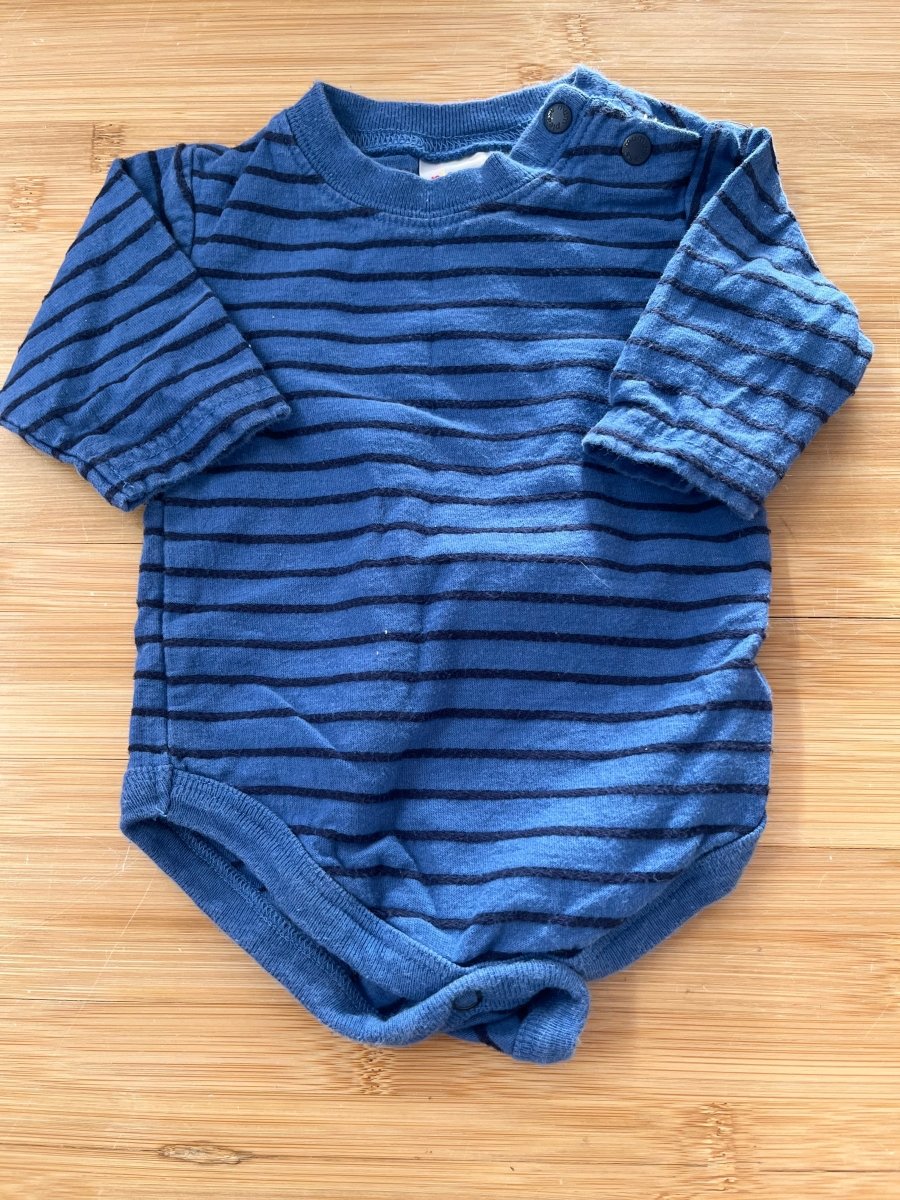 Please Mum Bodysuit – Newborn | Blue Stripes - Nest and Sprout-Consignment