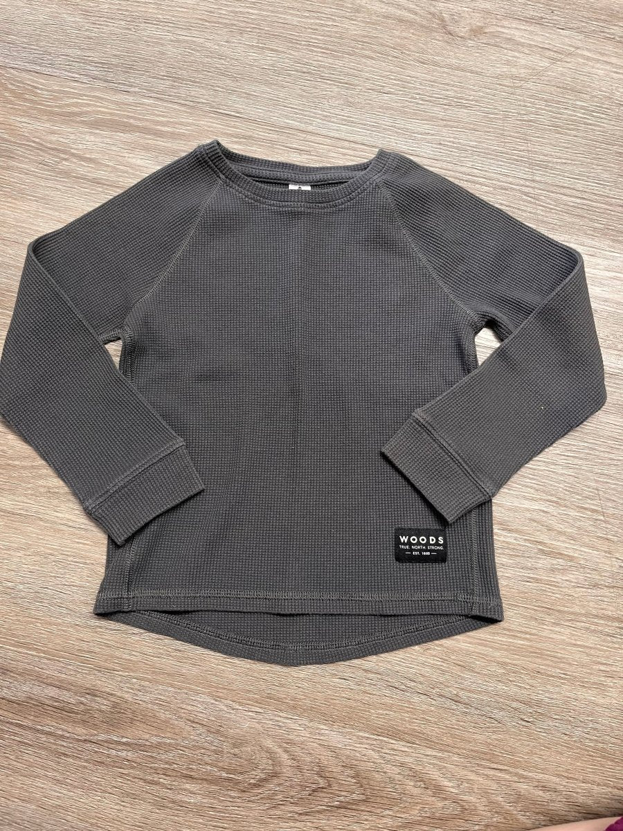 Woods Waffle Long Sleeve Shirt – 4 | Charcoal - Nest and Sprout-Consignment