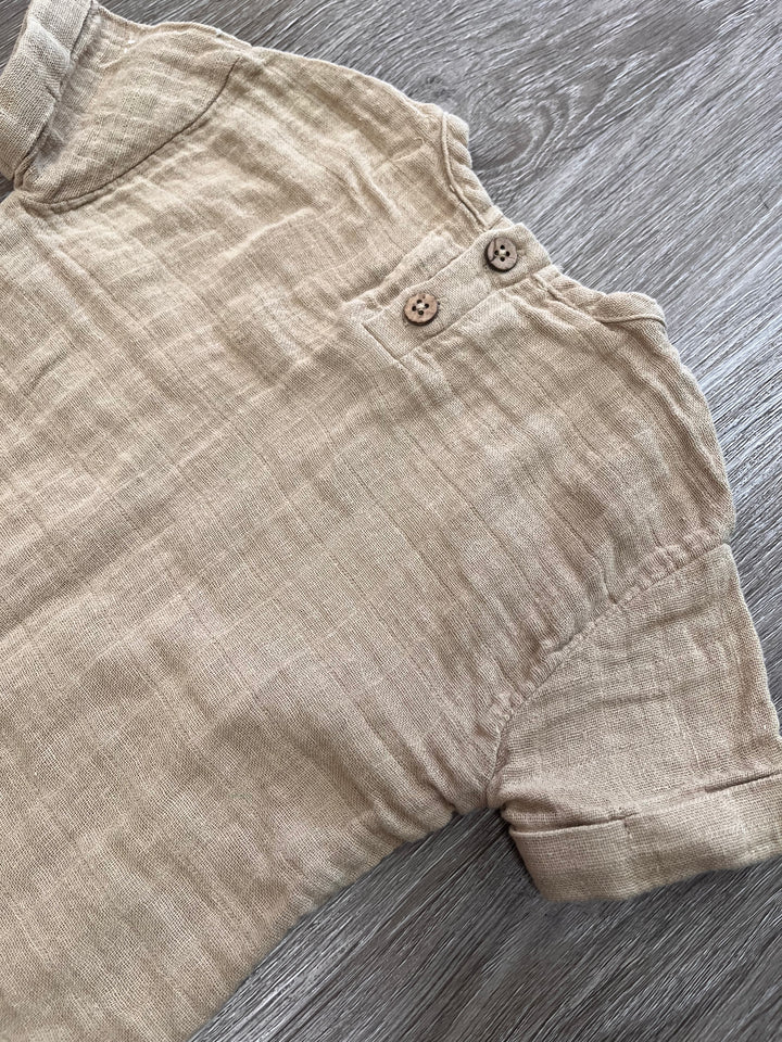 Jamie Kay Muslin Shirt – 6-12 Months | Light Brown | Short Sleeve