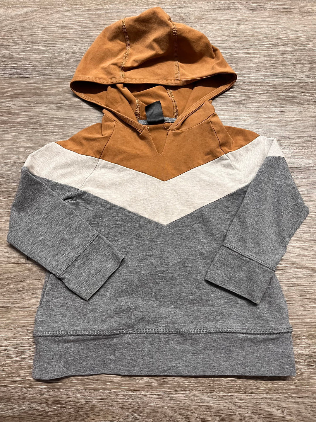 Peekaboo Beans Hooded Shirt – 2T | Brown and Grey Stripe