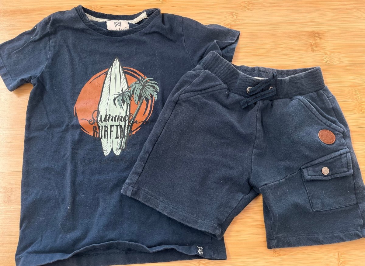 Koko Noko Shorts and Tee Set – 5 Years | Navy | Surf Graphic - Nest and Sprout-Consignment