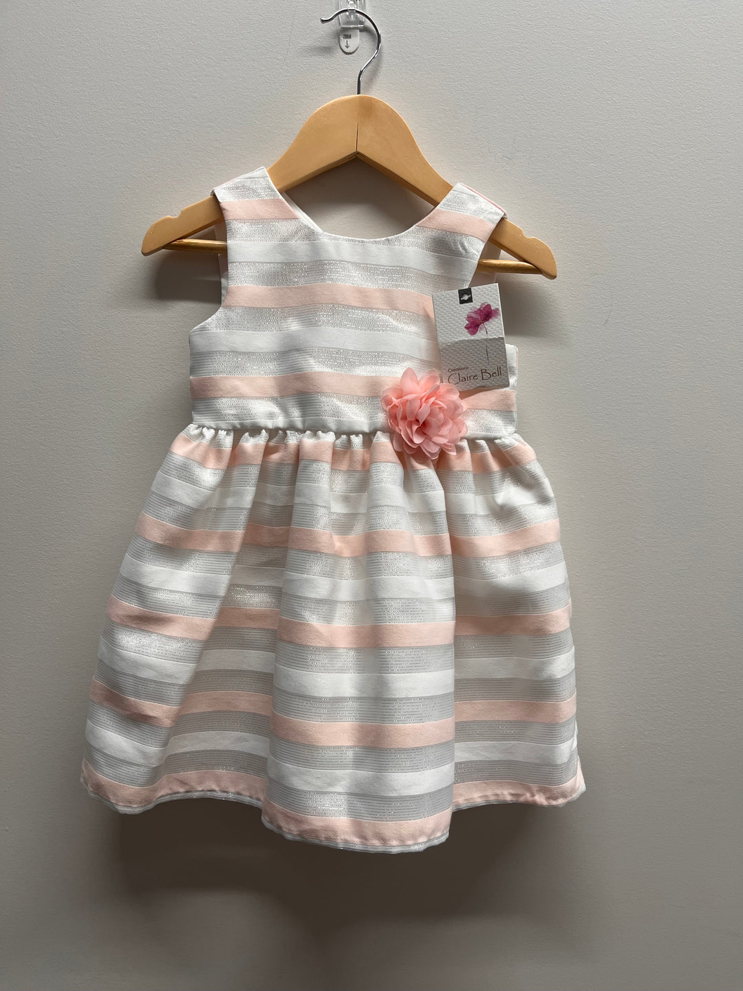 Claire Bell Tulle Special Occasion Dress – 24 Months | Light Pink | Silver and White Stripe
