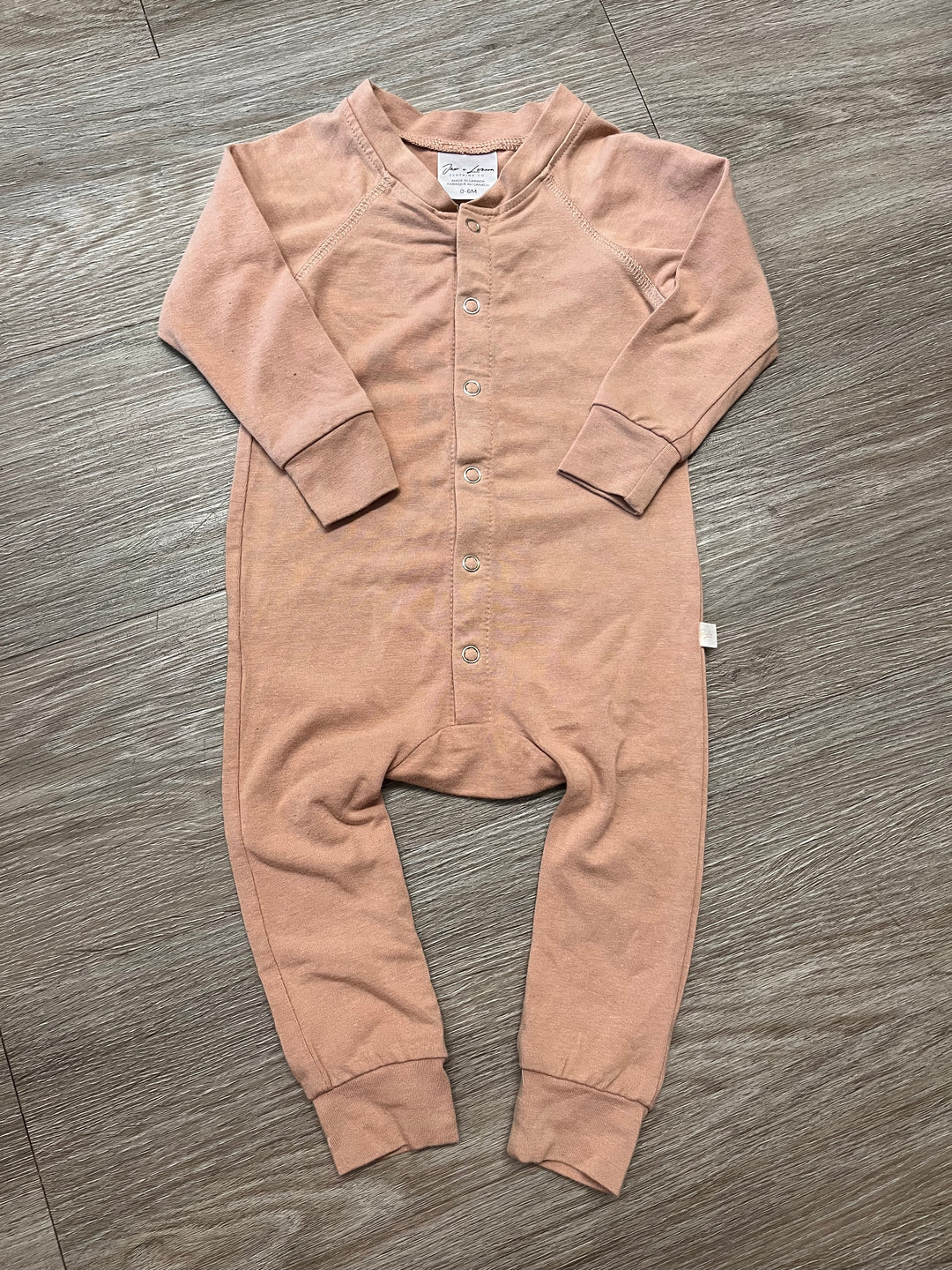 Jax &amp; Lennon Bamboo Cotton Romper – 0-6 Months | Light Brown | Long Sleeve | Snap Up