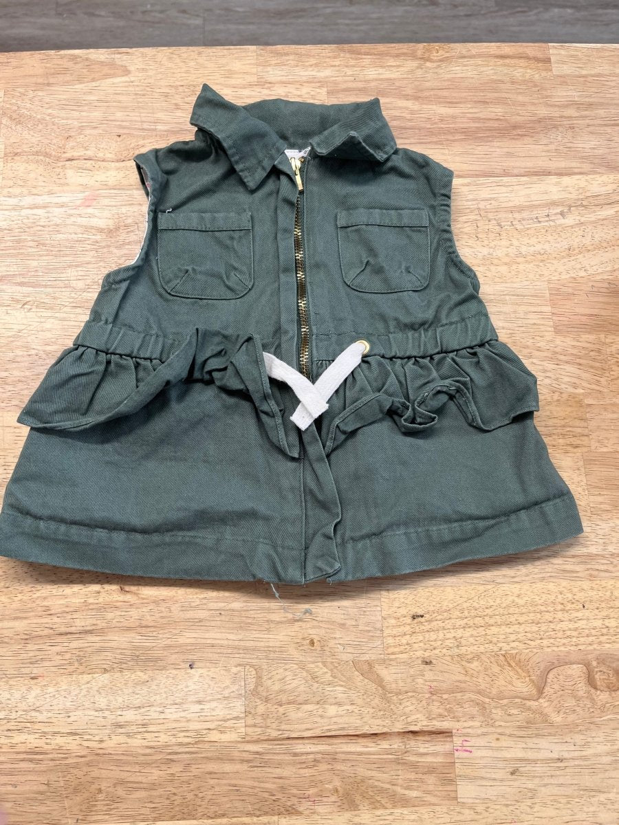 Aspen Kids Canvas Vest – 12 Months | Green | Ruffle - Nest and Sprout-Consignment