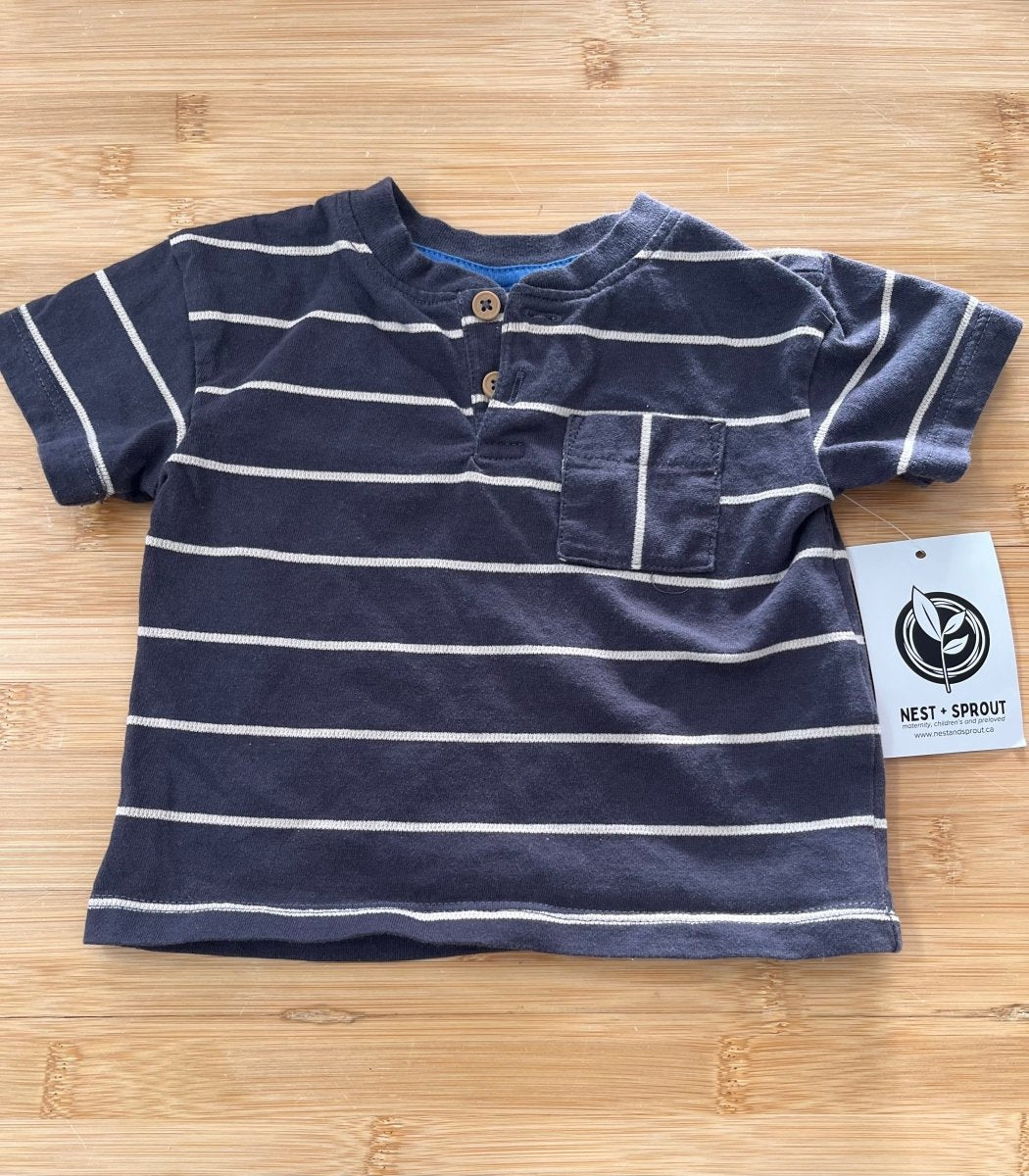 Joe Fresh T-Shirt – 3-6 Months | Cream Stripes on Charcoal - Nest and Sprout-Consignment