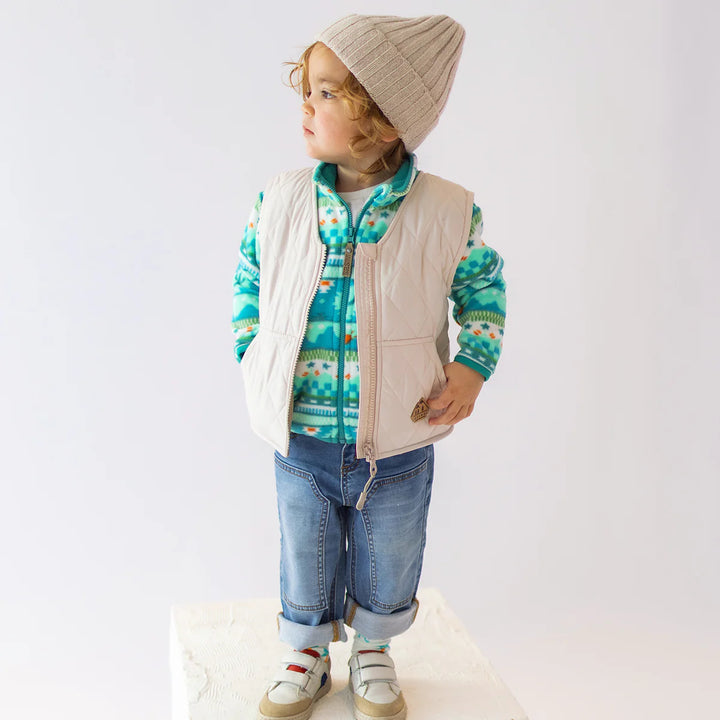 Souris Mini Turquoise Patterned Fleece Jacket