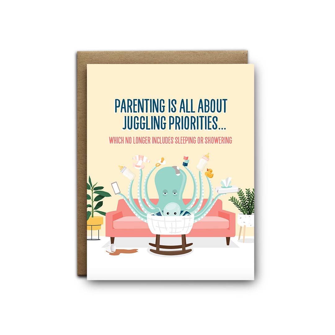 Juggling Priorities Baby Greeting Card
