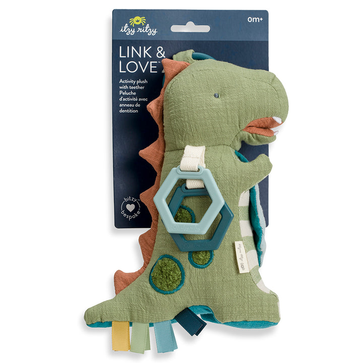 Bitzy Bespoke Link & Love™ Activity Plush with Teether Toy Dino