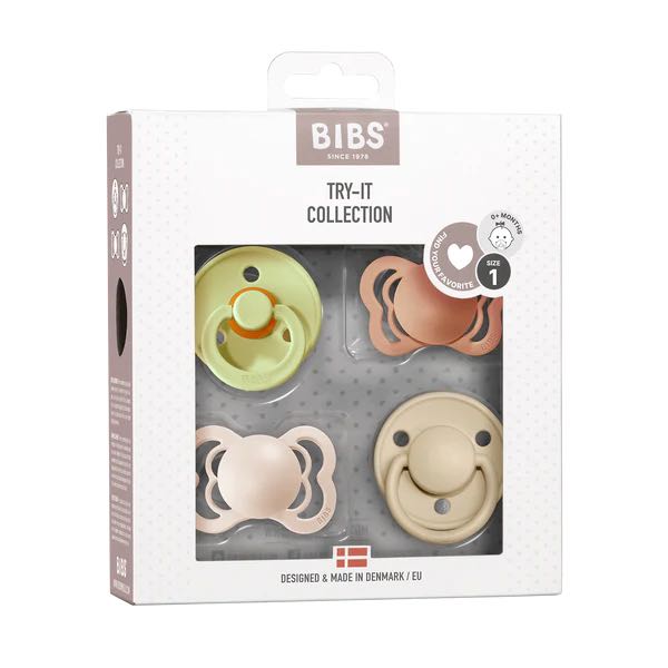 BIBS Try-It Pacifier Collection - 4 Different Soother Styles to Try - Meadow, Earth Ivory Vanilla