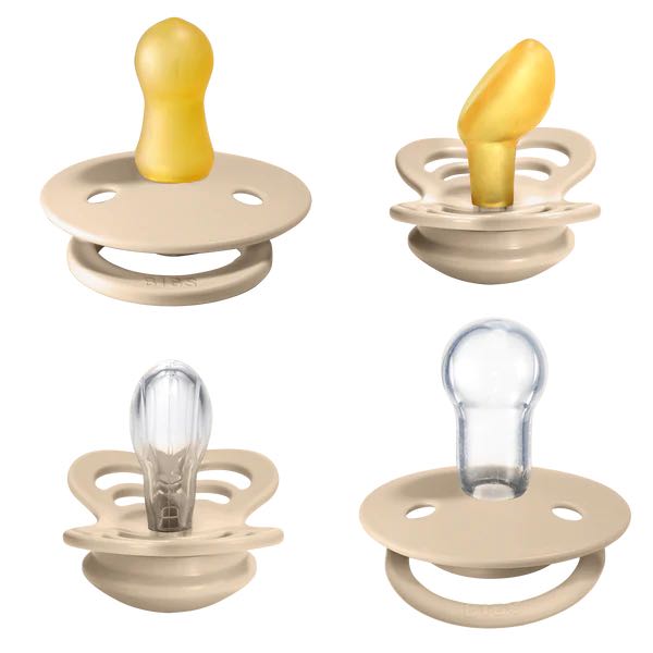 4 different nipples from Bibs Pacifiers in the Bibs Try It Kit