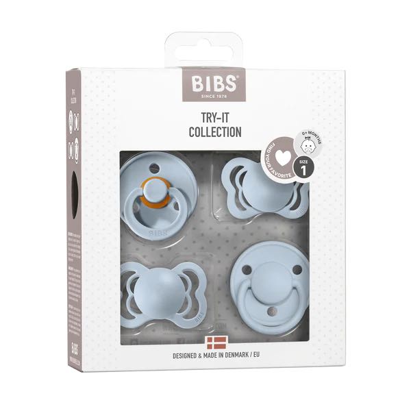 BIBS Try-It Pacifier Collection - 4 Different Soother Styles to Try in Baby Blue