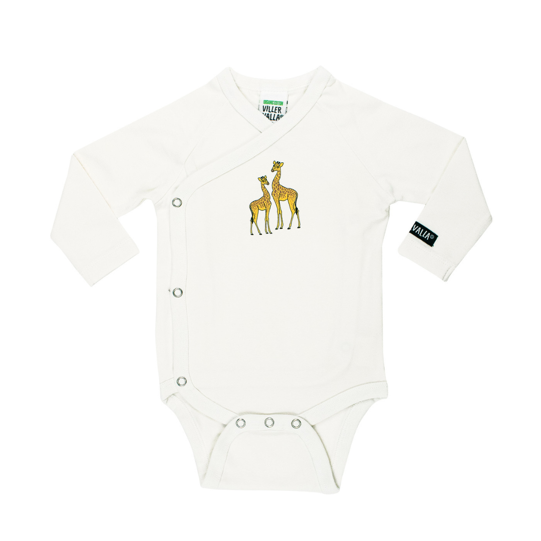 Baby Onesie | Long Sleeve Wrap | White with Giraffes