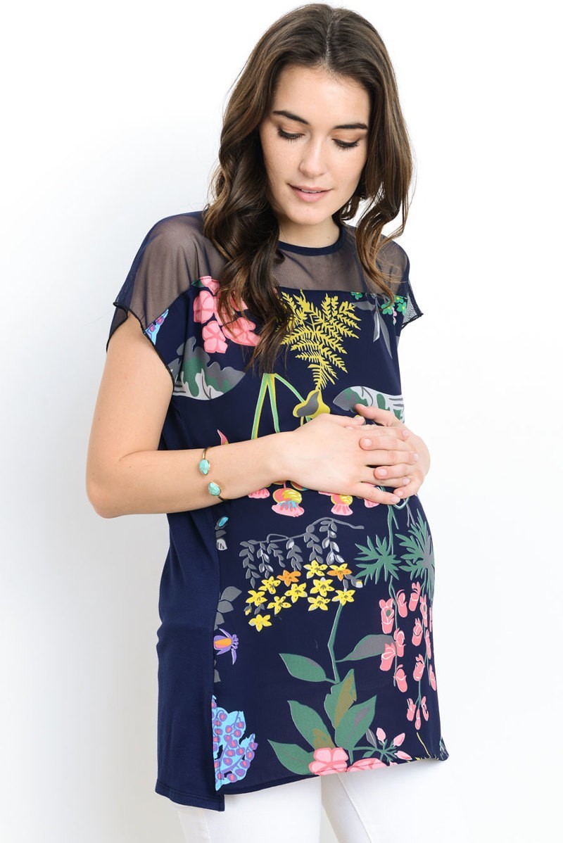 Sheer Yoke Floral Maternity Top (2 Colours Avail.) Final Sale - Nest and Sprout Maternity