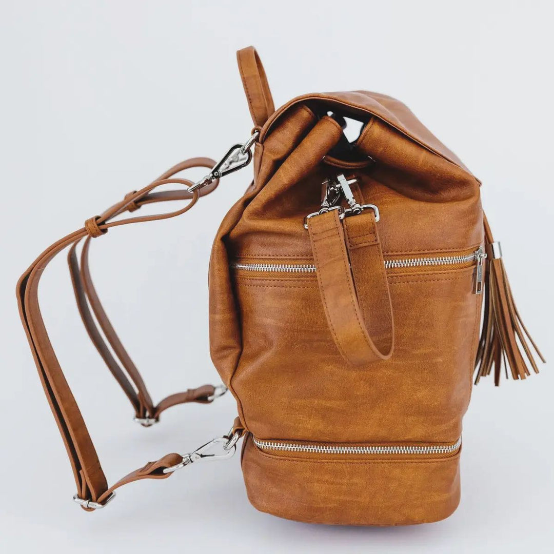 Side profile of the Citi Journey Diaper Bag | Vintage Tan | Citi Collective