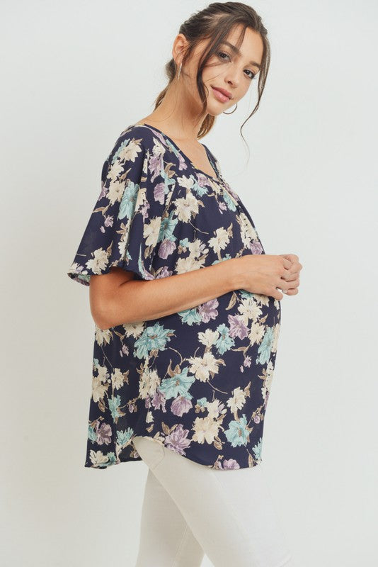 Navy Floral | Maternity Blouse | Final Sale