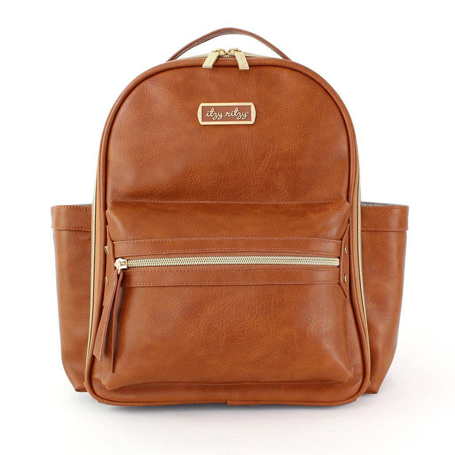 Front view of the Itzy Mini™ Diaper Bag Backpack | Cognac