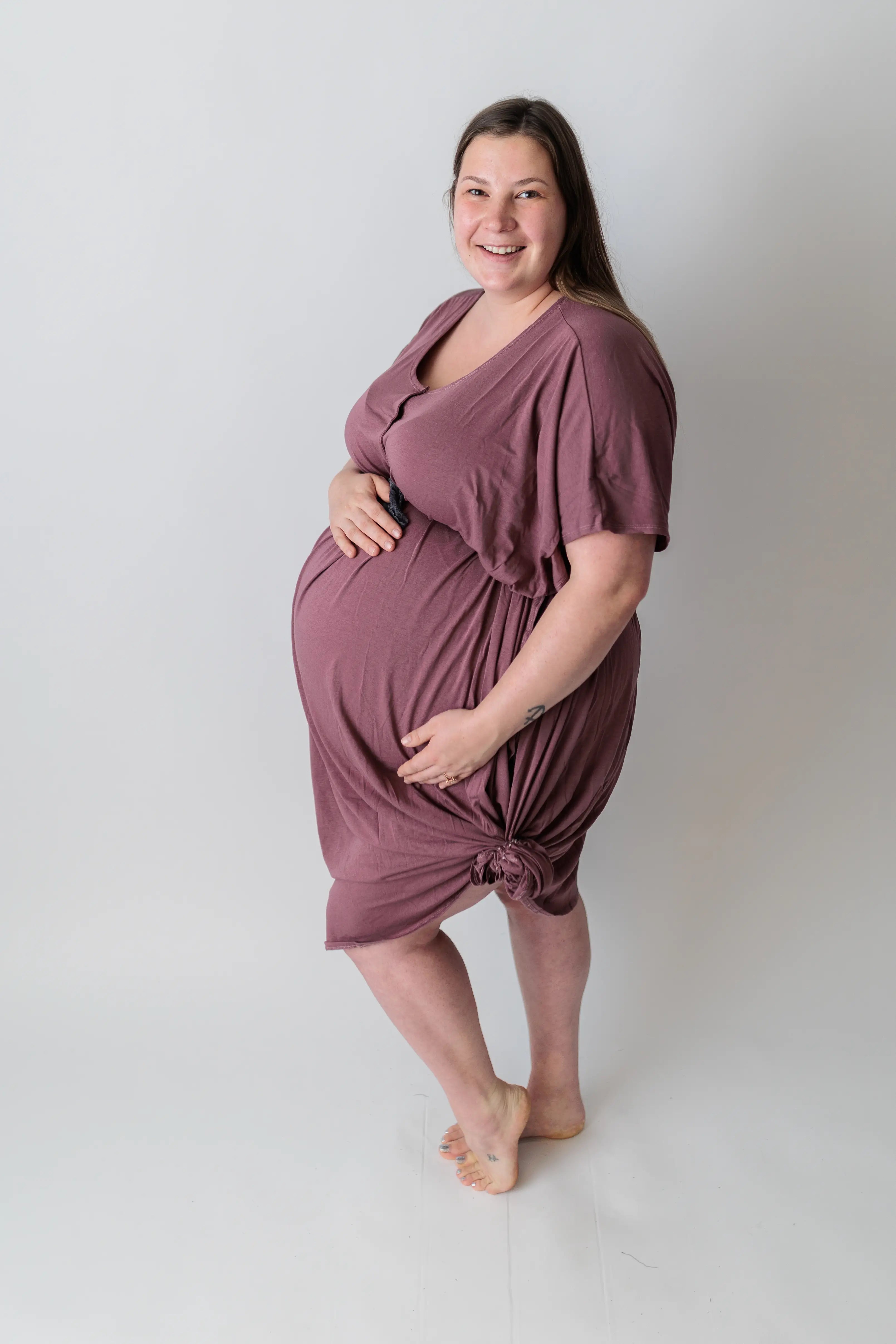 PinkBlush Blue Crochet Trim Plus Delivery/Nursing Maternity Robe