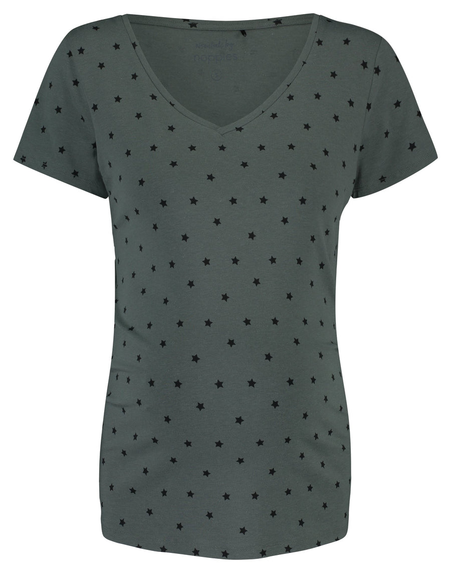 Front of Maternity Shirt | Urban Chic Army Green with Stars