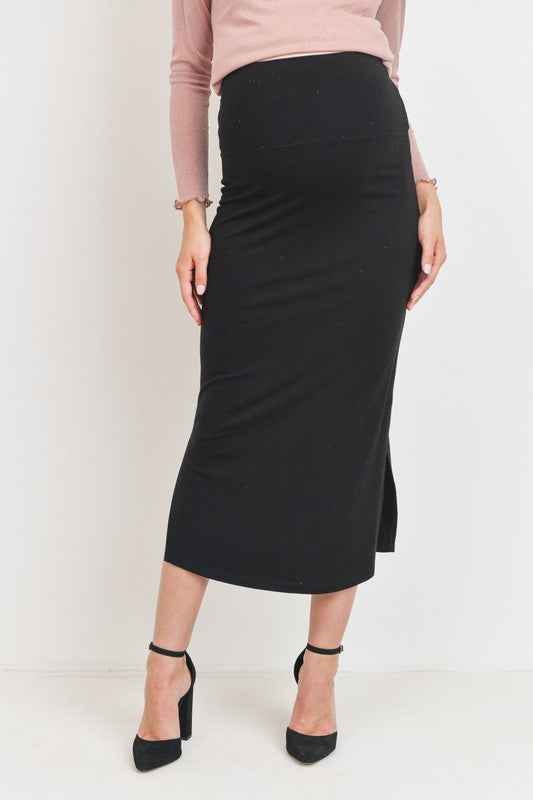 Side Slit Maternity Skirt | Midi Length | Black  | Final Sale XL