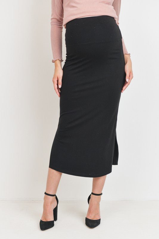 Side Slit Maternity Skirt | Midi Length | Black | Final Sale - Nest and Sprout - Hello Miz