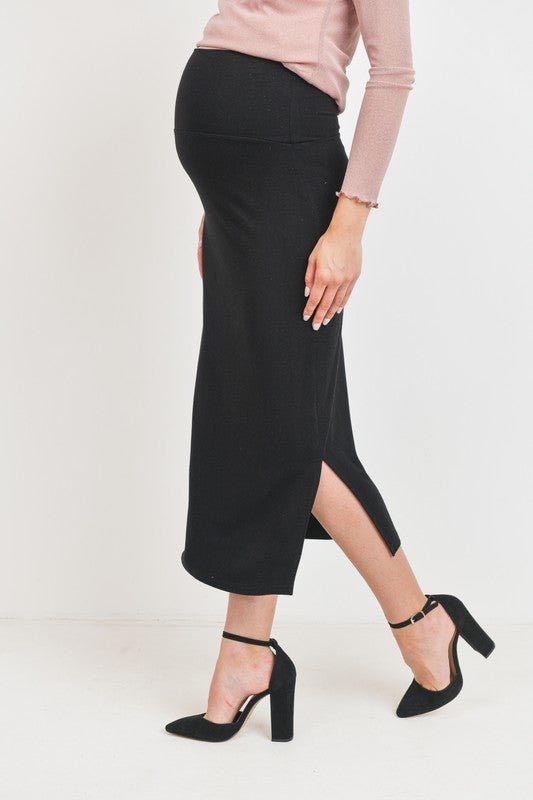 Side Slit Maternity Skirt | Midi Length | Black | Final Sale - Nest and Sprout - Hello Miz